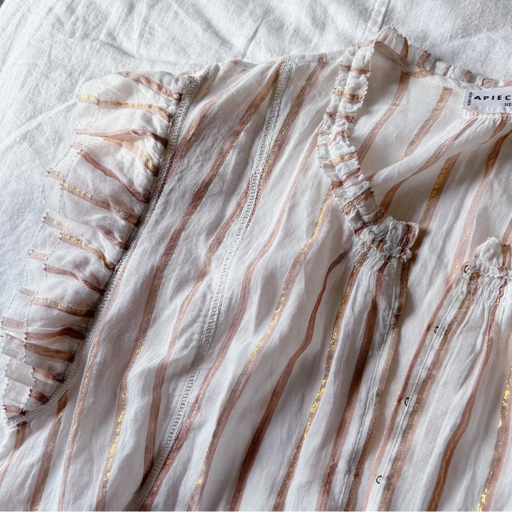 Apiece Apart Cream + Metallic Top + Flutter Sleev… - image 3